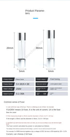 10/100PCS Fuse tube 5x20 6x30 glass fuse tube 250v0.1A 0.2A0.5A1A2A3A5A6 10A15A20A30A