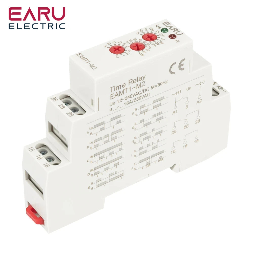 EARU 1Pcs 16A Multifunction Type 0.1 Second -10 Days Timer Relay With 10 Function Choices AC DC 12V-240V Time Relay Din Rail