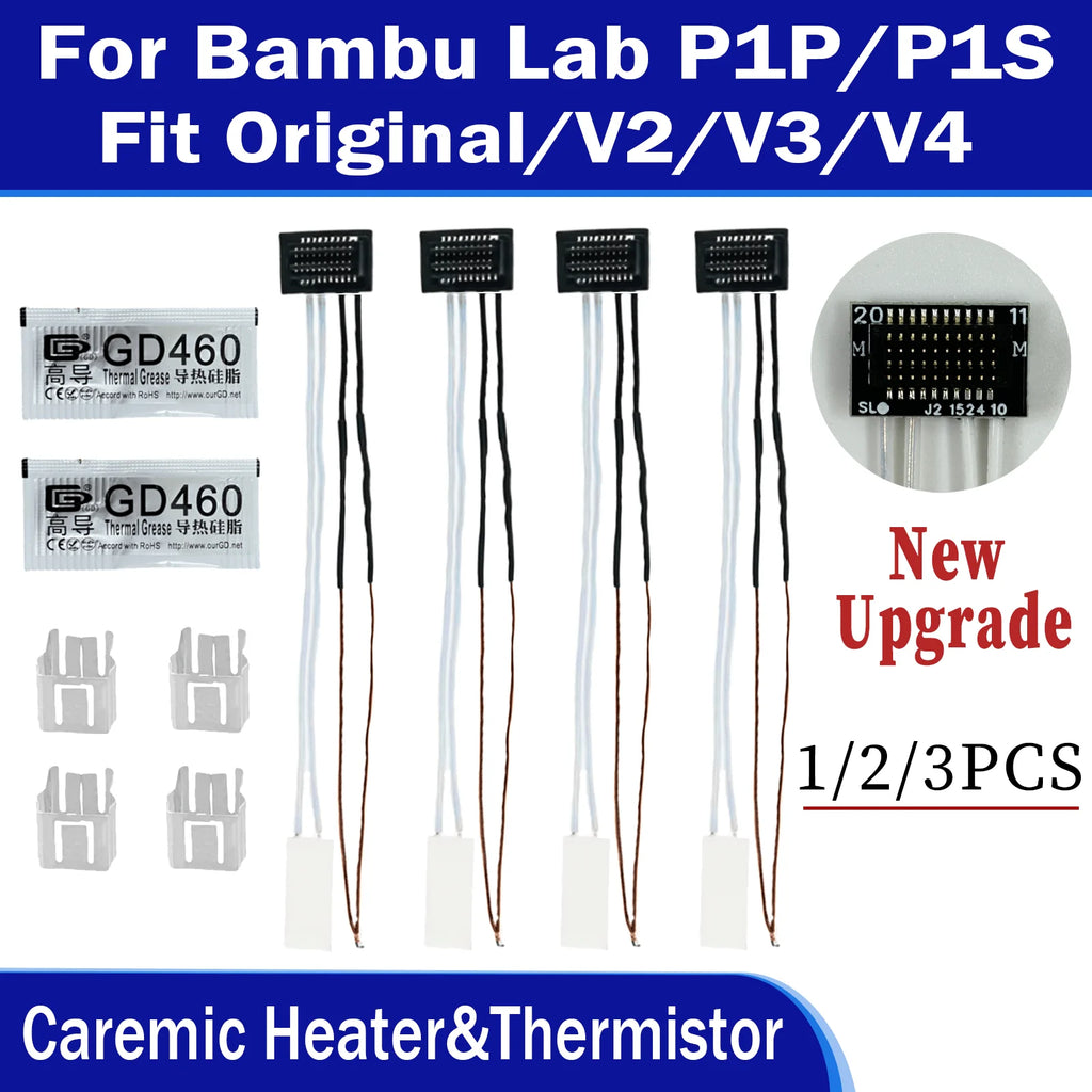 Caremic Heater & Thermistor For Bambu Lab P1P P1S HotEnd Ceramic Cartridge Temperature Sensor For Bambulab P1S P1P 3D Printer