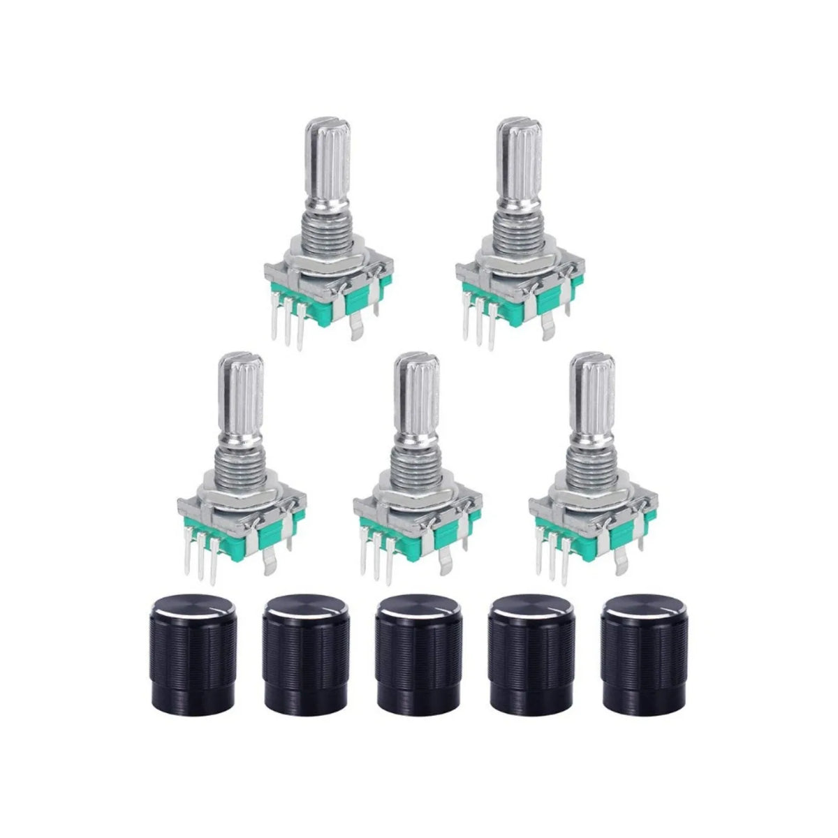 5/10Sets EC11 360 Degree Rotary Encoder Code Switch Digital Potentiometer 5 Pins Handle Length 20mm with Push Button,Knob Cap