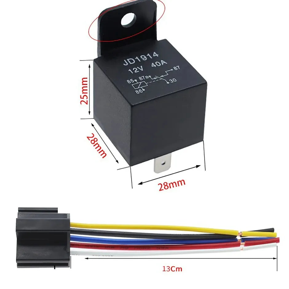 5Pcs Automotive Relay 12V or 24V 5Pin 40A Car Relay with Black Red Copper Terminal Auto Relay Socket SPDT Harness Cable