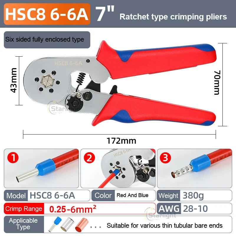 HSC8 6-4A 6-6A VE TE Pliers Self-Adjusting Crimping  Electrical Wire Ferrule Pin Terminal Connectors Crimping Tool Hand pliers