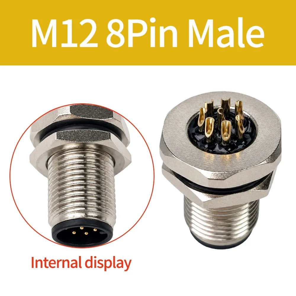 M12 PCB Sensor Connector 4/5/8/12 Pin Male Female Waterproof Circular Socket Front Mount Threaded Nut Flange for Electronics