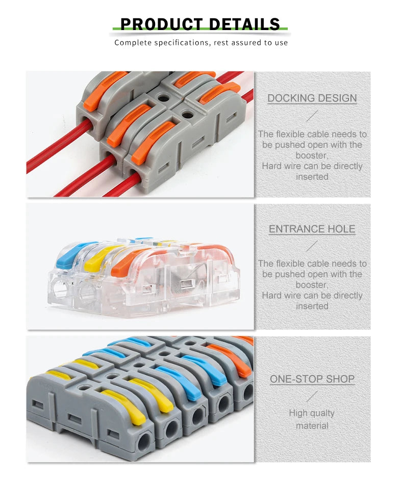Boxed 34PCS Lever Quick Home Wire Connectors Terminals Conductor Spliceable Butt Wiring Block Reusable Electrical Connectors