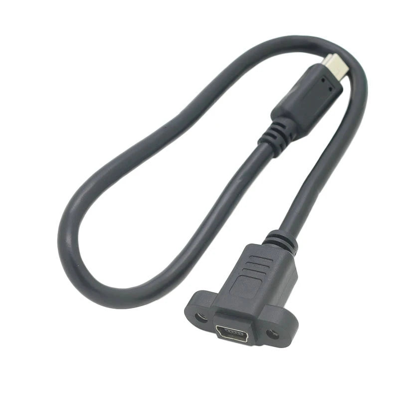 Micro Type USB USB 2.0 Male Connector to Type-c Mini USB 5pin Female Extension Cable Pitch 17mm With Screws Panel Mount Hole