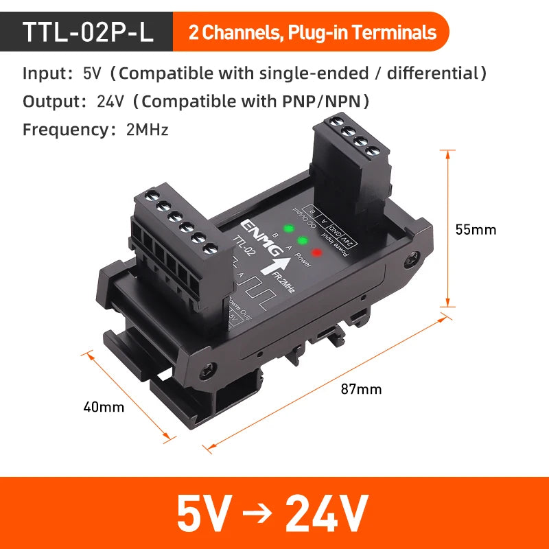 ENMG Differential Signal Converter TTL to HTL Differential to Open Collector Single-Ended Pulse NPN PNP Compatible 5V to 24VDC.