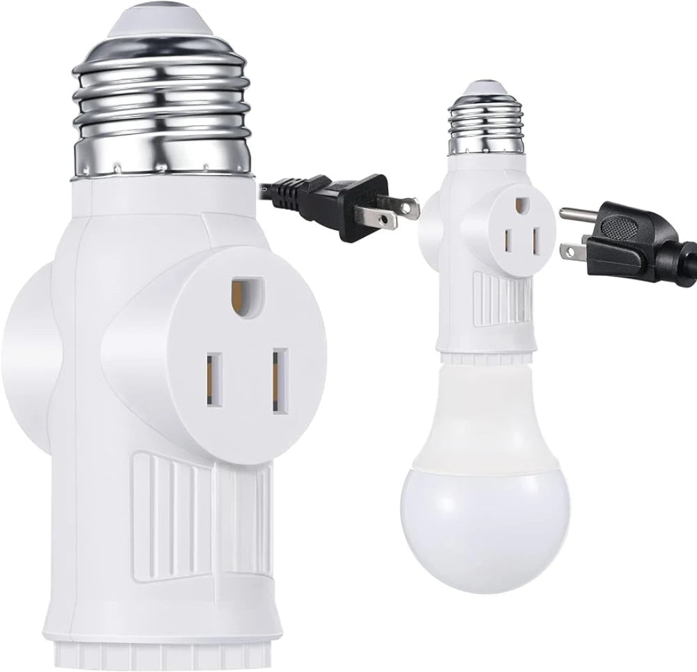 E26 E27 LED Bulb Base to US 2/3Prong Splitter Convert Polary Light Socket Switch AC Plug Garage Porch CCTV Camera Outlet Adapter