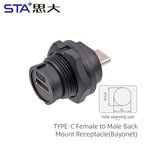 Type-c to USB 3.0 IP67/Ip68 Waterproof Connector Aviation Plug Quick Charge Female to Female Panel Mount PCB Socket FPC Cable