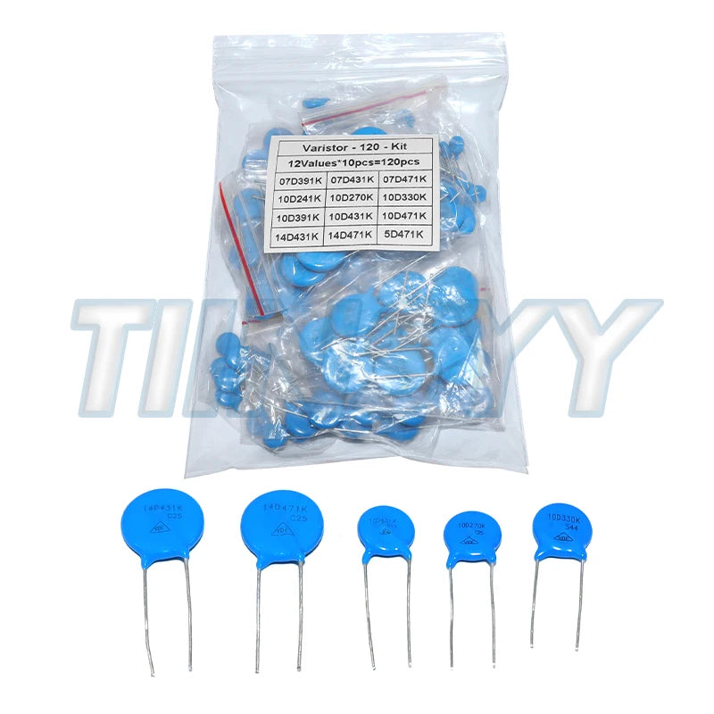 120PCS=12value*10PCS Varistor Resistor Assorted kit 5D471K 7D471K 7D431K 7D391K 10D471K 10D431K 10D391K 14D471K 14D431K 10D241K