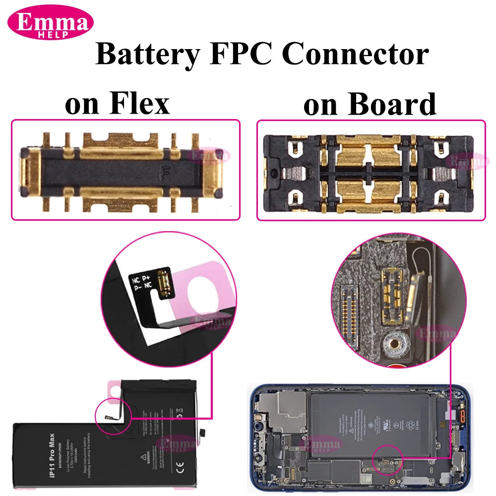 10pcs Battery FPC Connector Flex Cable For iPhone 14 15 Plus 13 12 11 Pro Max 7 6S X XR 8 Plus Clip Plug