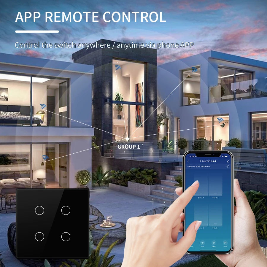 Tuya WiFi Smart Switch Brazil Standard 4x4 Size Touch Sensor 4/6/8 Gang Wall Light Switch Voice Control By Alexa Google Home