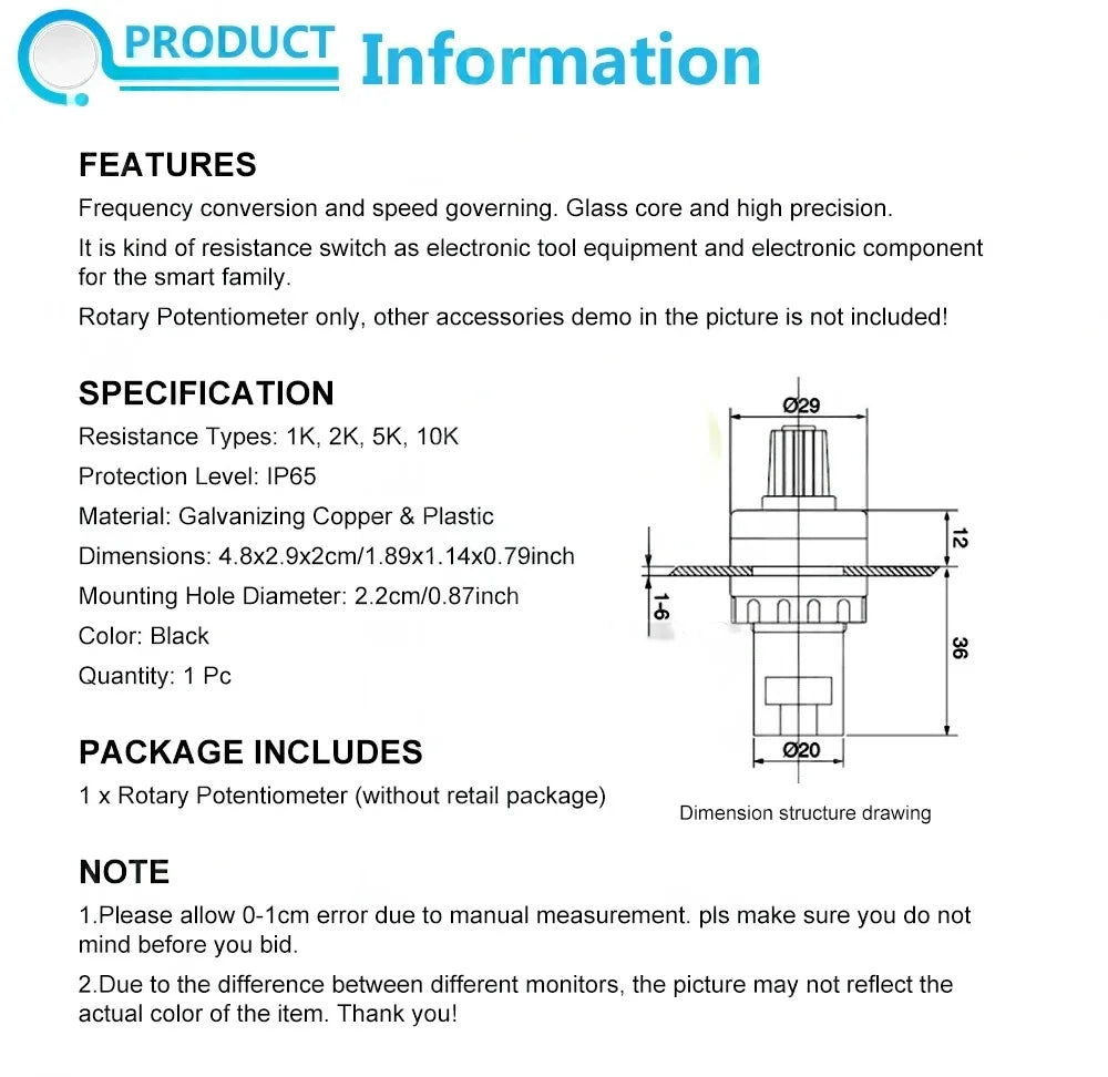 XZG LA42DWQ-22 1K 2K 5K 10K 22mm Diameter Pots Rotary Potentiometer Converter Governor Inverter Resistance Switch