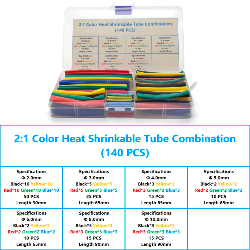 127-800 Pcs Boxed Heat Resistant Tubing Heat Shrinkable Tubing Heat Shrink Packaging Kit Electrical Connection Cable Protection