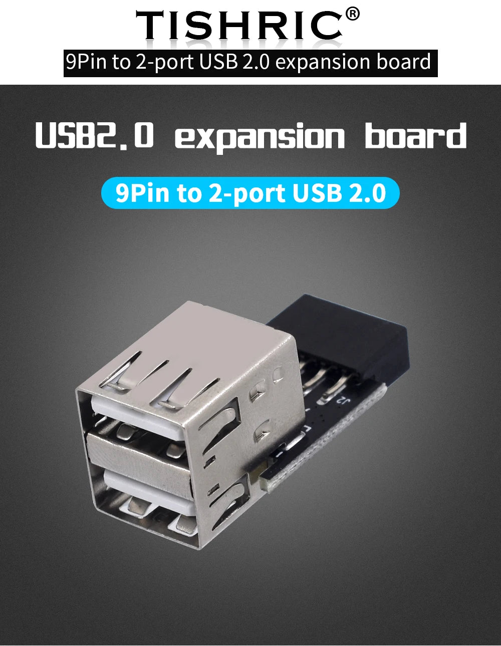 TISHRIC 9Pin To 2 Ports USB 2.0 Expansion Card USB 2.0 Motherboard Header 9pin to 2 Ports USB 2.0 Dual USB A 9 Pin Female Adapt