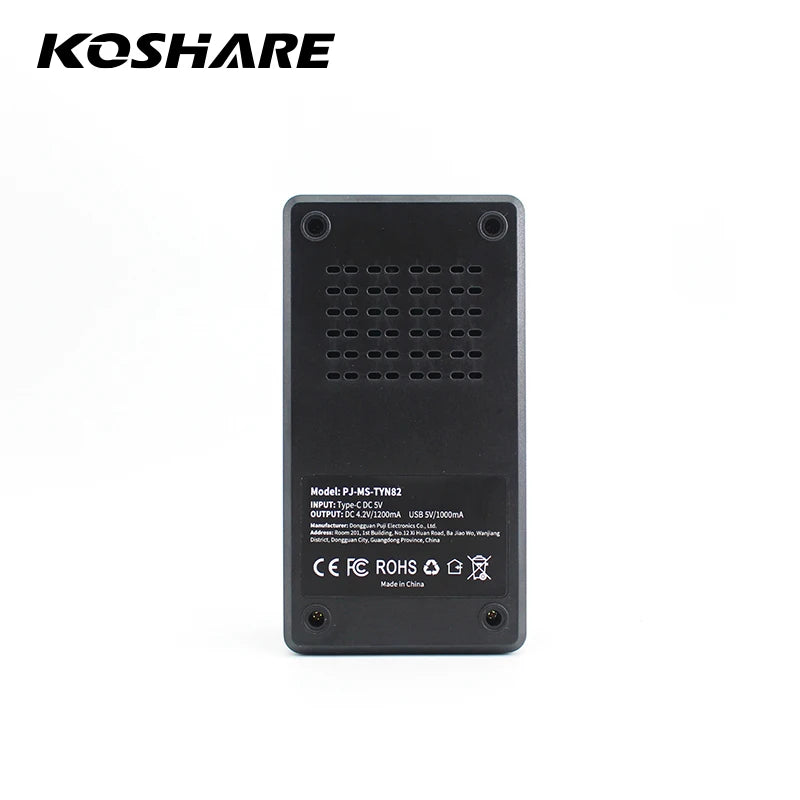 KOSHARE 2 Slot LED Display Battery Charger Type-C Input For 26650/21700/18650/18500/16340/14500 Lithium Rechargeable Batteries