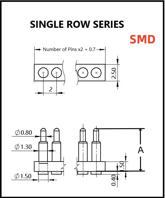 Spring-Loaded Pogo Pin Connector 2.0 mm Pitch 2 3 4 5 6 Pins Through Holes PCB SMD Height 3 4 4.5 7 mm Modular Contact Strip