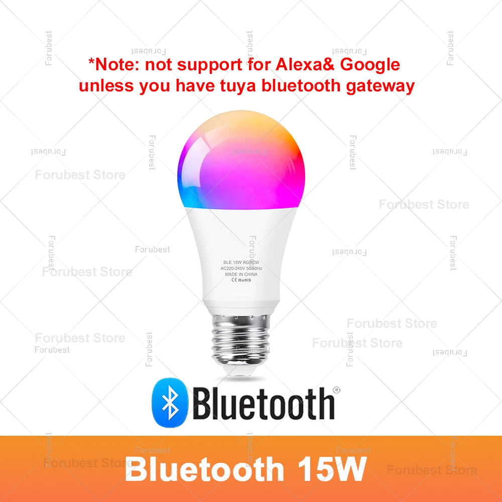 Tuya Smart LED Light Bulb E27 RGB CW 15W 20W WiFi Bluetooth Led Lamp Home Decor Lighting 220V 110V For Alexa Amazon Google Voice
