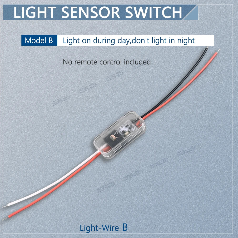 Light Sensor Switch Auto on Off Photocell Street Light Switch 5A Photo Control Photoswitch Sensor with Remote Control 3.7V-24VDC