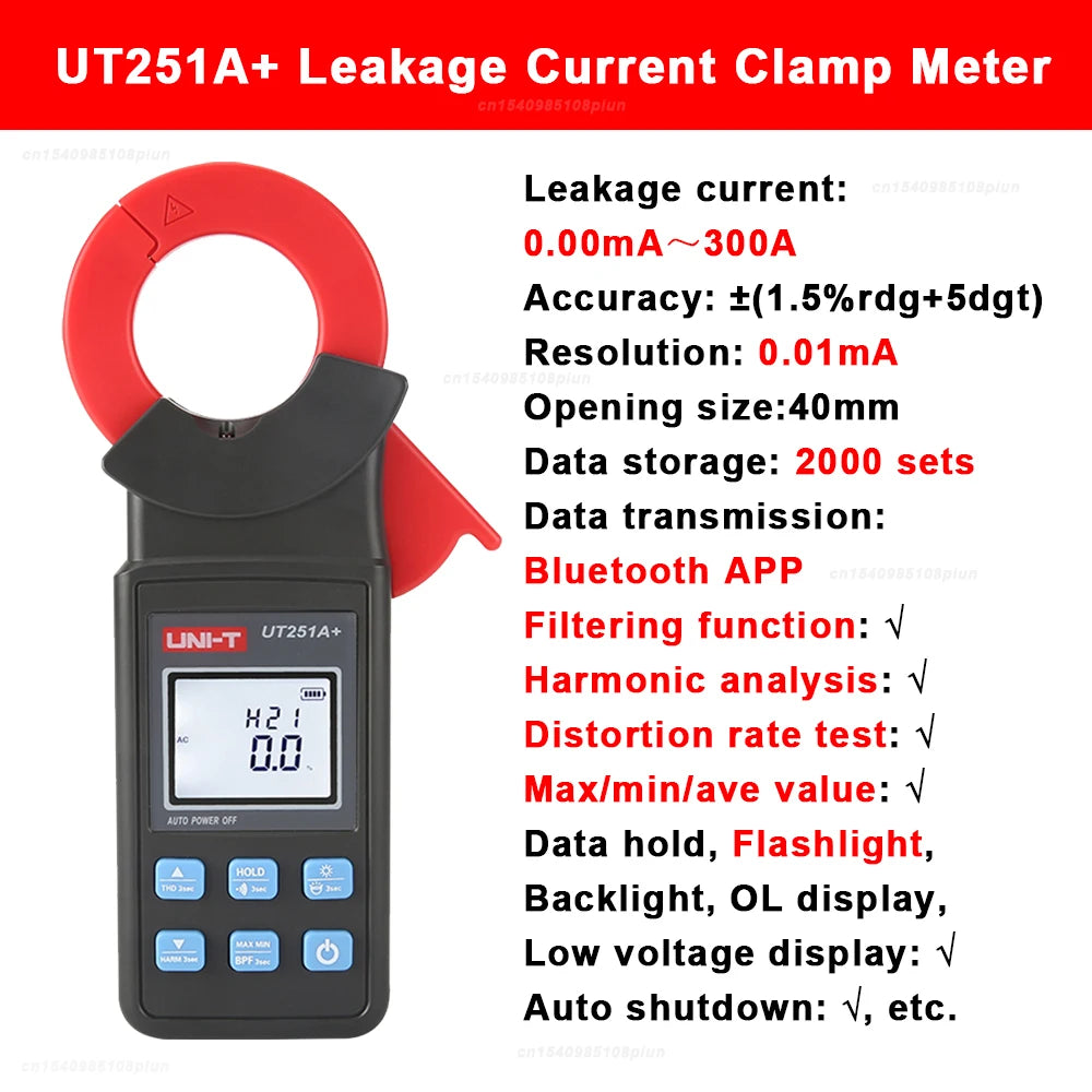 UNI-T UT251A UT251B+ UT251+ UT251C PLUS Current Leakage Clamp Meter Pliers Ammeter Professional AC Current Leak Tester