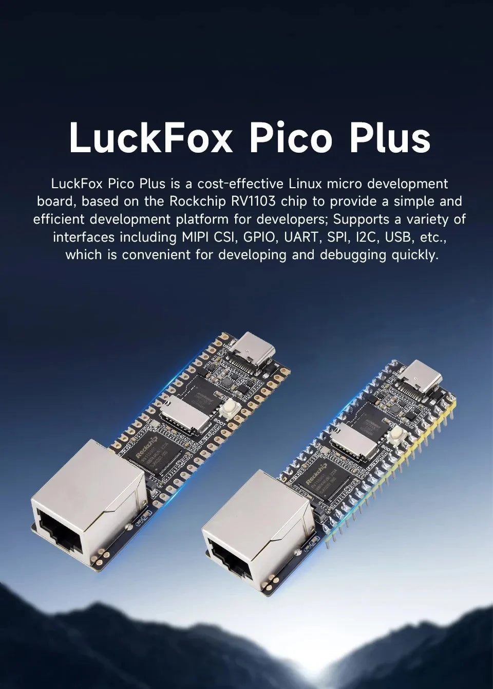 Luckfox Pico Plus,RV1103 Linux Micro Development Board,Integrates ARM Cortex-A7/RISC-V MCU/NPU/ISP Processors,With Ethernet Port