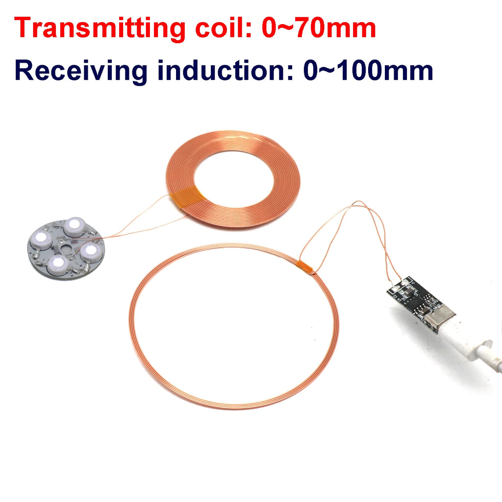 100mm Type-C USB Wireless Power Supply Module Transmitter Coil + Induction Receiver Lamp LED Light for Model Magnetic Levitation