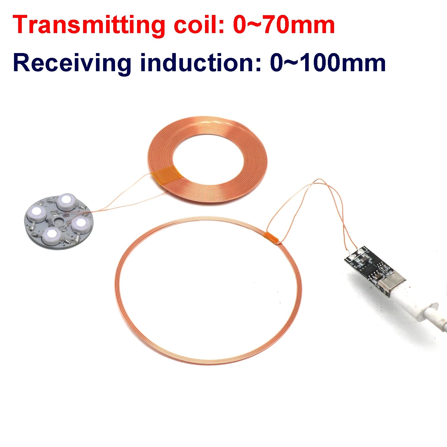 100mm Type-C USB Wireless Power Supply Module Transmitter Coil + Induction Receiver Lamp LED Light for Model Magnetic Levitation