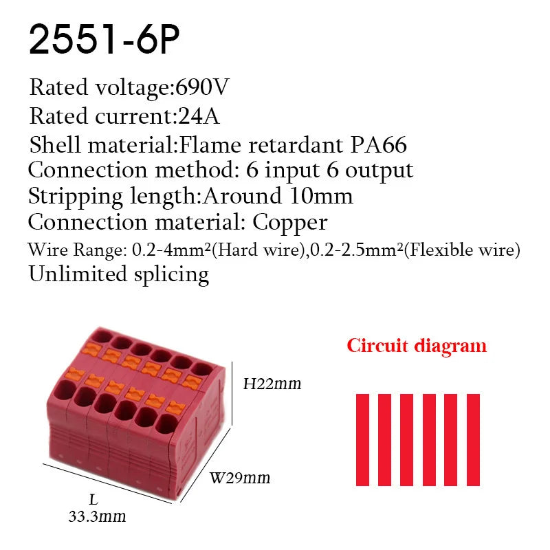 Electrical Cable Wire Connectors Push-in Terminal Block Universal Compact Wiring Multiple In Out Spliceable Mount On Din Rail