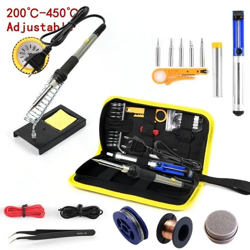 60W Adjustable Temperature Electric Soldering Iron EU 220V / US 110V Welding Iron Rework Station Heat Pen Tips DIY for Repairing