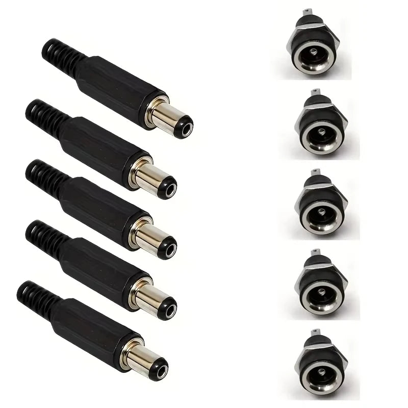10Pcs DC Connectors 5.5x2.1mm DC Power Plug Male Female Jack Socket Nut Panel Mount DC Power Adapter Connector