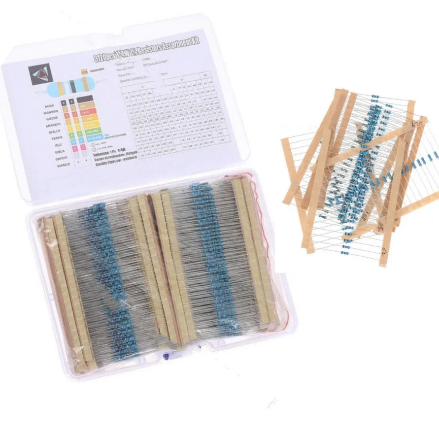 156 Specifications 3120PCS 1/4W Metal Film Resistor Sets 20 Pieces Each 1 Ohm-10M 1% 0.25W