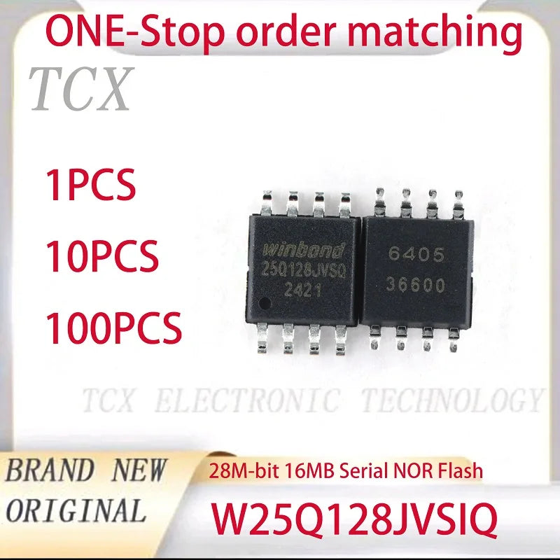 W25Q128JVSIQ W25Q128JVSQ W25Q128 128M-bit 16MB Serial NOR Flash Memory SPI Dual Quad SPI 133MHz SOIC-8 SOP8 208mil Original New