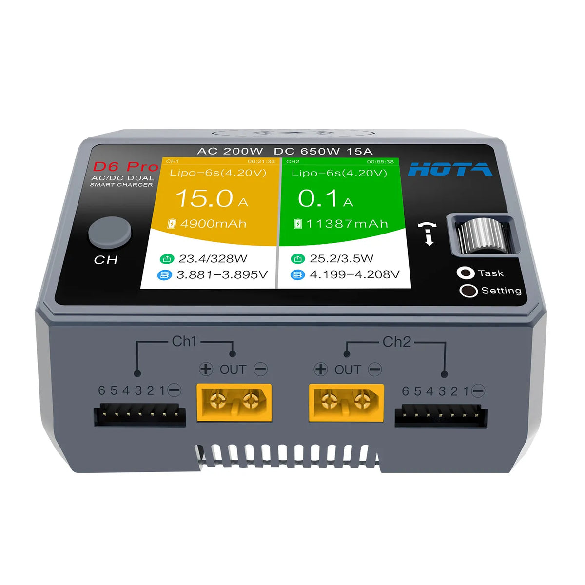 HOTA D6 Pro AC/DC Dual Channel Smart Balance Charger AC200W DC650W 15A for LiPo LiHV NiMH NiCd RC Drone