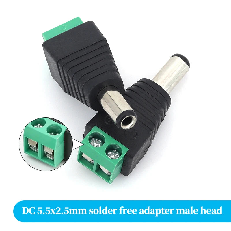2PCS DC 12V Male Female BNC Connectors 5.5*2.1mm/2.5mm Welding-Free Power DC Plug Adapter Jack Sockets For LED Strip CCTV Camera