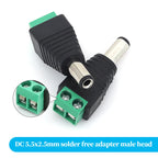 2PCS DC 12V Male Female BNC Connectors 5.5*2.1mm/2.5mm Welding-Free Power DC Plug Adapter Jack Sockets For LED Strip CCTV Camera