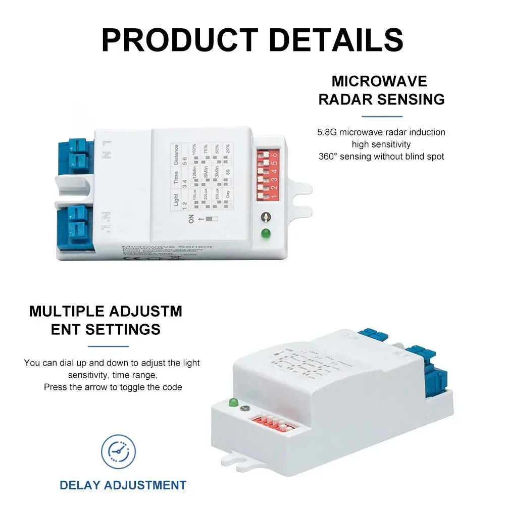 AC 220V-240V 5.8GHz Radar Dialing Sensor 360 Degrees Microwave Induction Switch Human Body Motion For Corridor Courtyard Garage