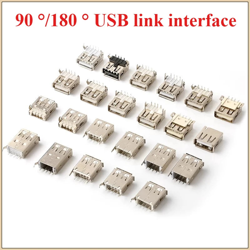10Pcs USB 2.0 4Pin A Type Female Socket Connector G54 2 Feet 90/180 Degree Data Transmission Charging