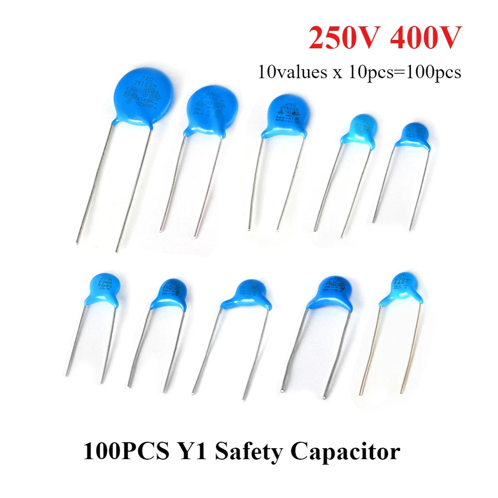 100PCS Y1 Safety Capacitor 250VAC 400VAC 102M 103M 471M 222M 472M 470PF 1NF 2.2NF 4.7NF 10NF Electronic Capacitor Set