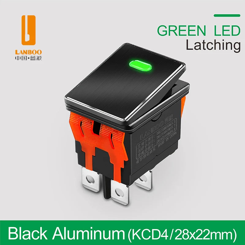 LANBOO High-End Quality Latching  Rocker Switch 20A 16Amp Current Push Button 2no2nc with LED 3-8V/9-24V/220V
