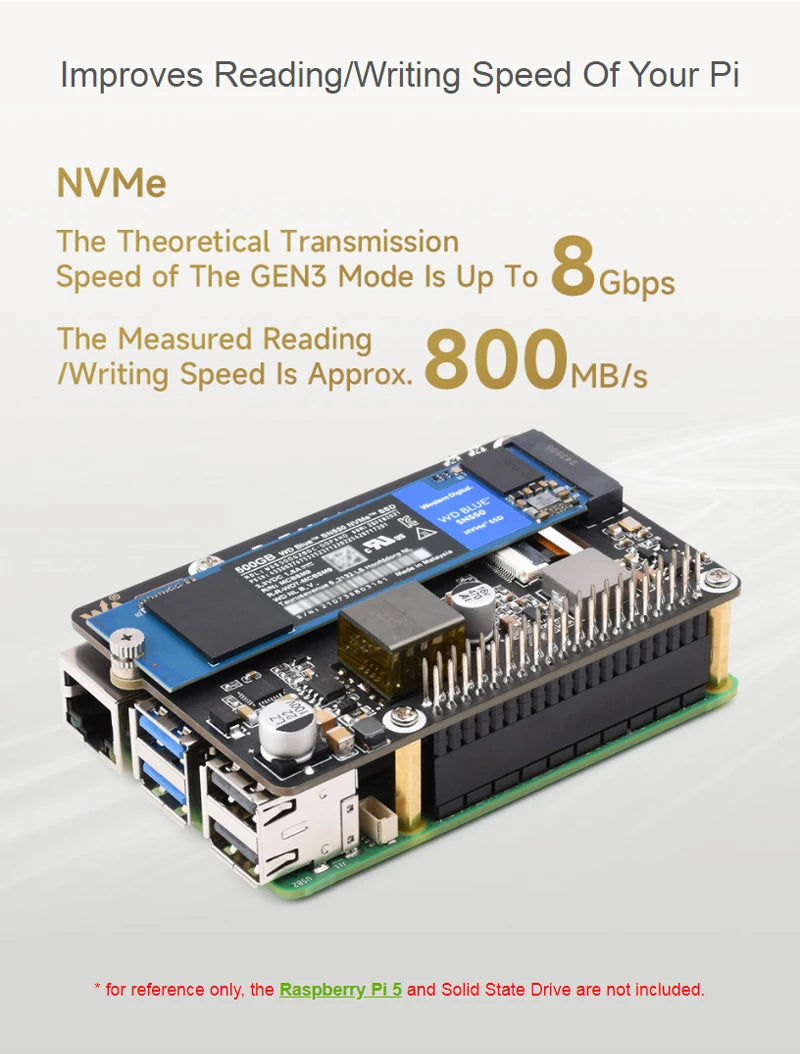 Raspberry Pi 5 PCIe To M.2 With PoE HAT (B) Supports NVMe Protocol M.2 Solid State Drive High-speed Reading Writing Pi 5 PoE HAT