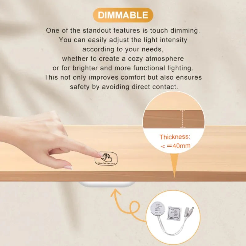12V/24V 60W Touch Switch, Suitable for Concealed Installation in Furniture with a Thickness of 0-40mm, LED Touch Dimming Sensor.