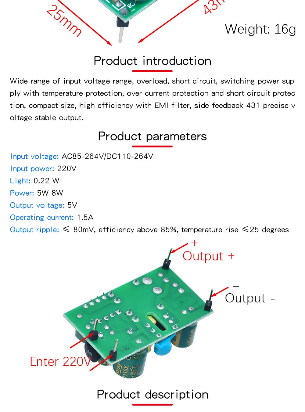 AC-DC 3.3V/5V/12V Precision Buck Converter AC 220v to 5v DC step down Transformer power supply module 1A 12W