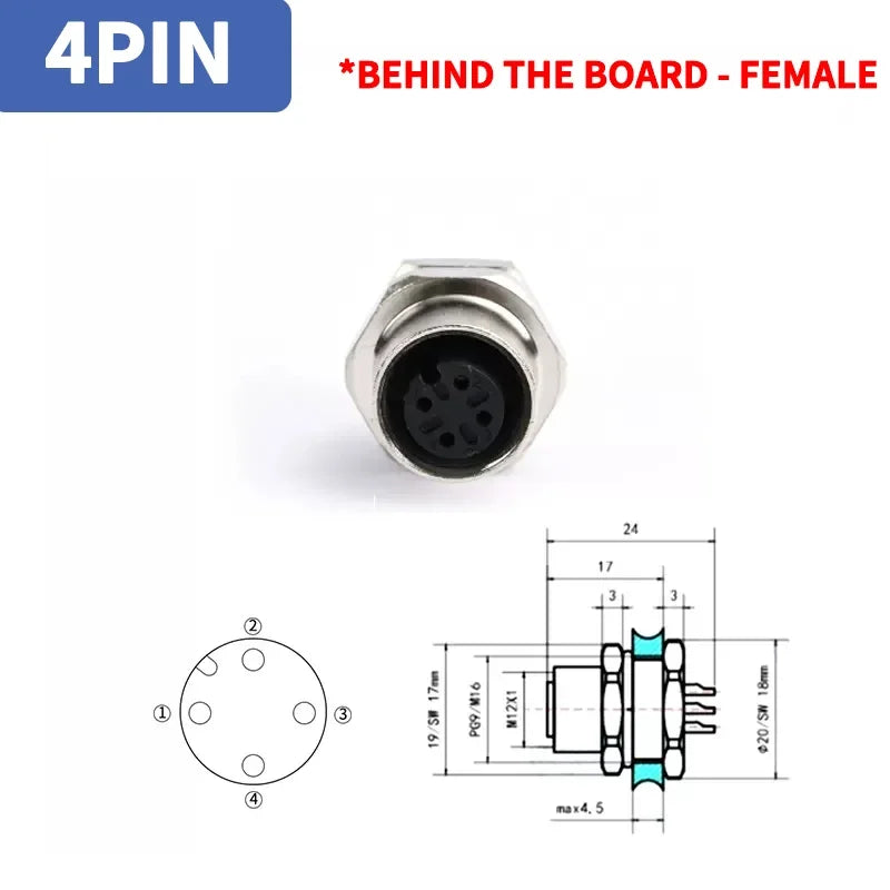1pcs M12 4pin 5 8Pin Sensor Connector Panel Back Mount Waterproof Flange Socket Threaded Coupling Male&Female A Code Connectors