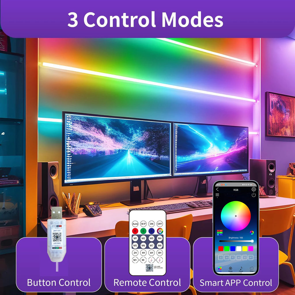 Bluetooth RGB Neon LED Strip 1-10m DC5V USB IP65 Waterproof Flexible Tape with App/Remote Control Music Sync for Home Decor