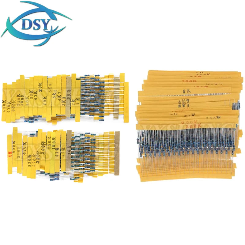 600pcs/set 30 Kinds 1/4W Resistance 1% Metal Film Resistor DSSUPPLY Pack Assorted Kit 1K 10K 100K 220ohm 1M Resistors 300pcs/set