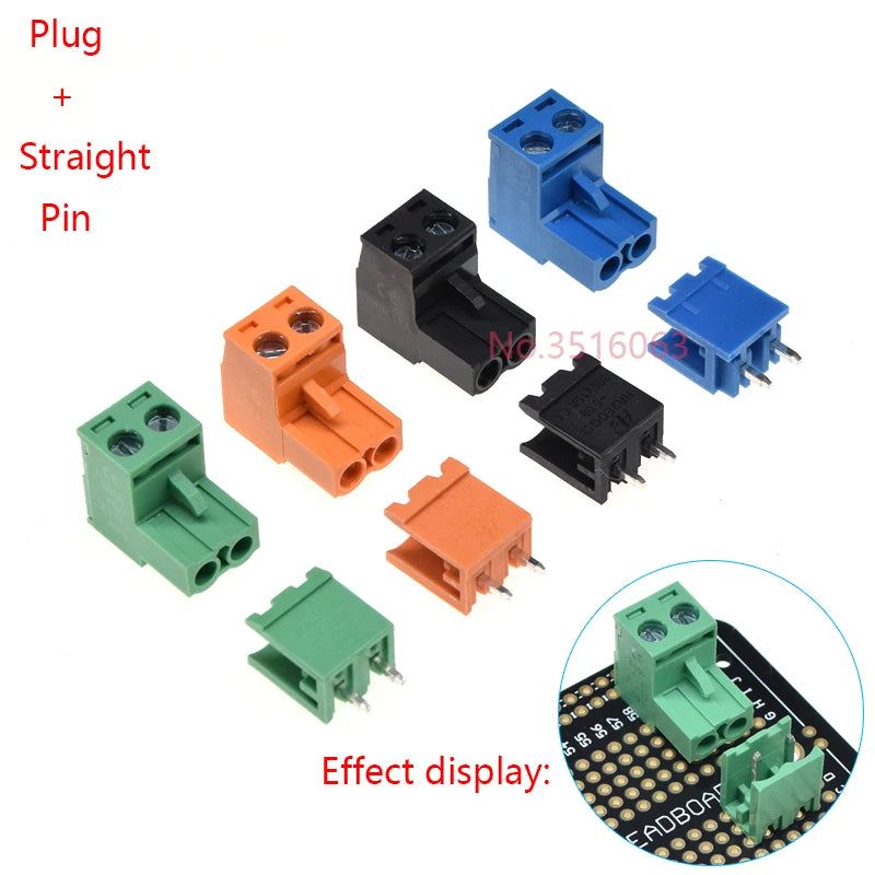 Green/Black/Blue/Orange 2edg 5.08mm 2/3/4/5/6/8P Straight/Curved Needle Pin Pluggable Screw Terminal Block Connector Plug+Socket