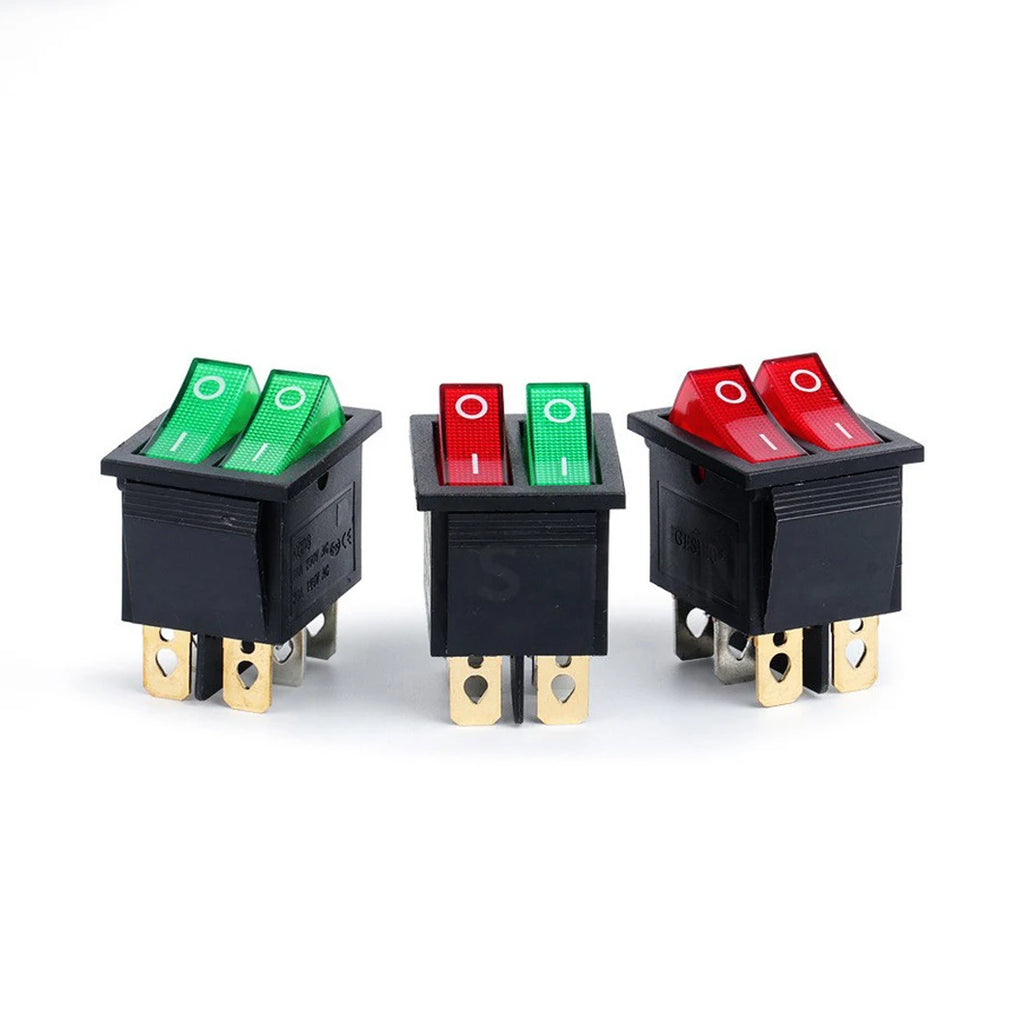 50PCS/LOT Factory Supply KCD2 Mini Rocker Toggle Switch Dual Push Button ON-OFF Plastic Rocker Switch with LED Light 16A250VAC