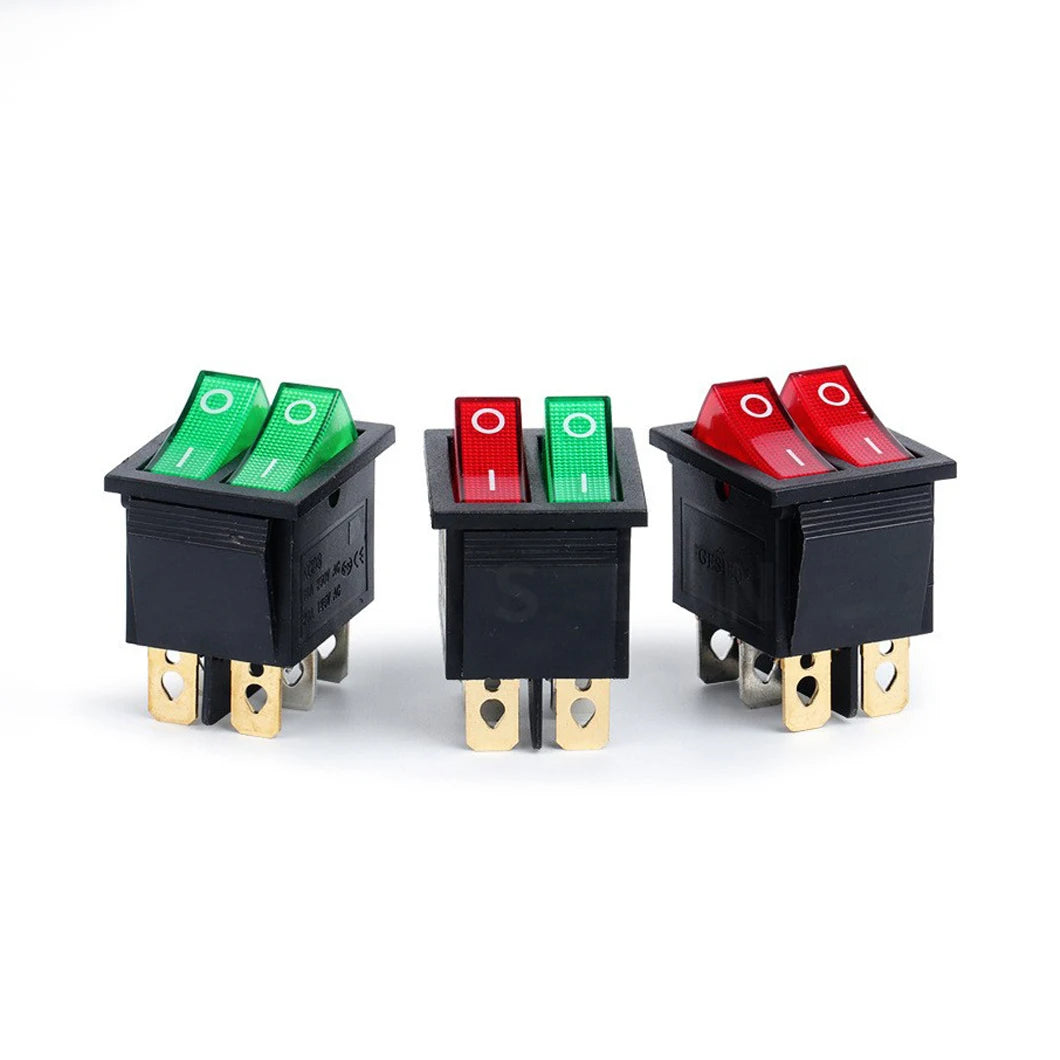 50PCS/LOT Factory Supply KCD2 Mini Rocker Toggle Switch Dual Push Button ON-OFF Plastic Rocker Switch with LED Light 16A250VAC