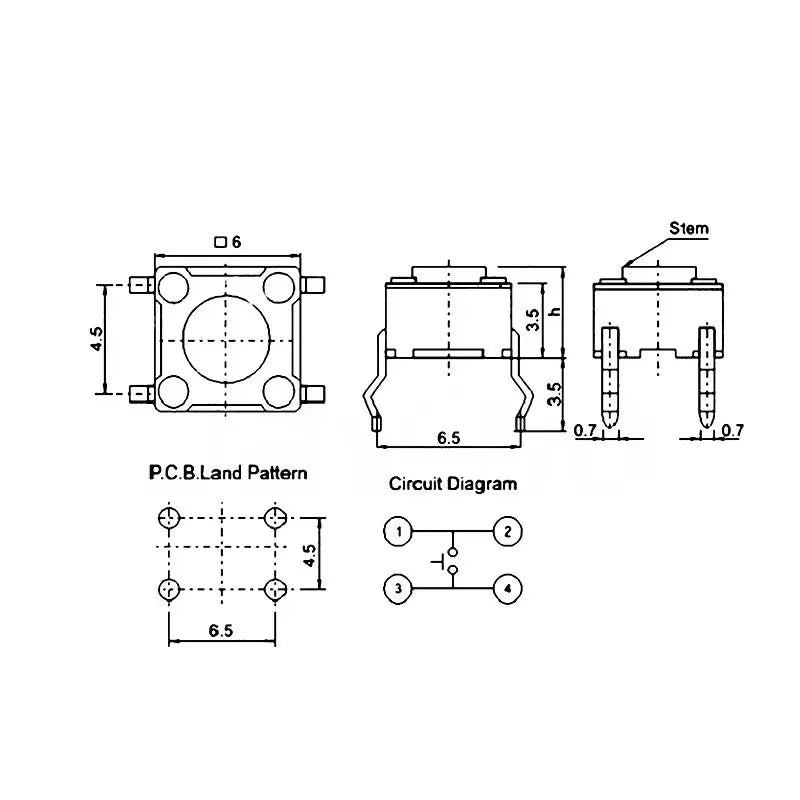 50Pcs 6x6mm Tactile Tact Mini Push Button Switch PCB Panel Momentary DIP 4 Pin Self-Reset Switch 6*6*4.3/5/6/7/8/9/10/11/12/13MM