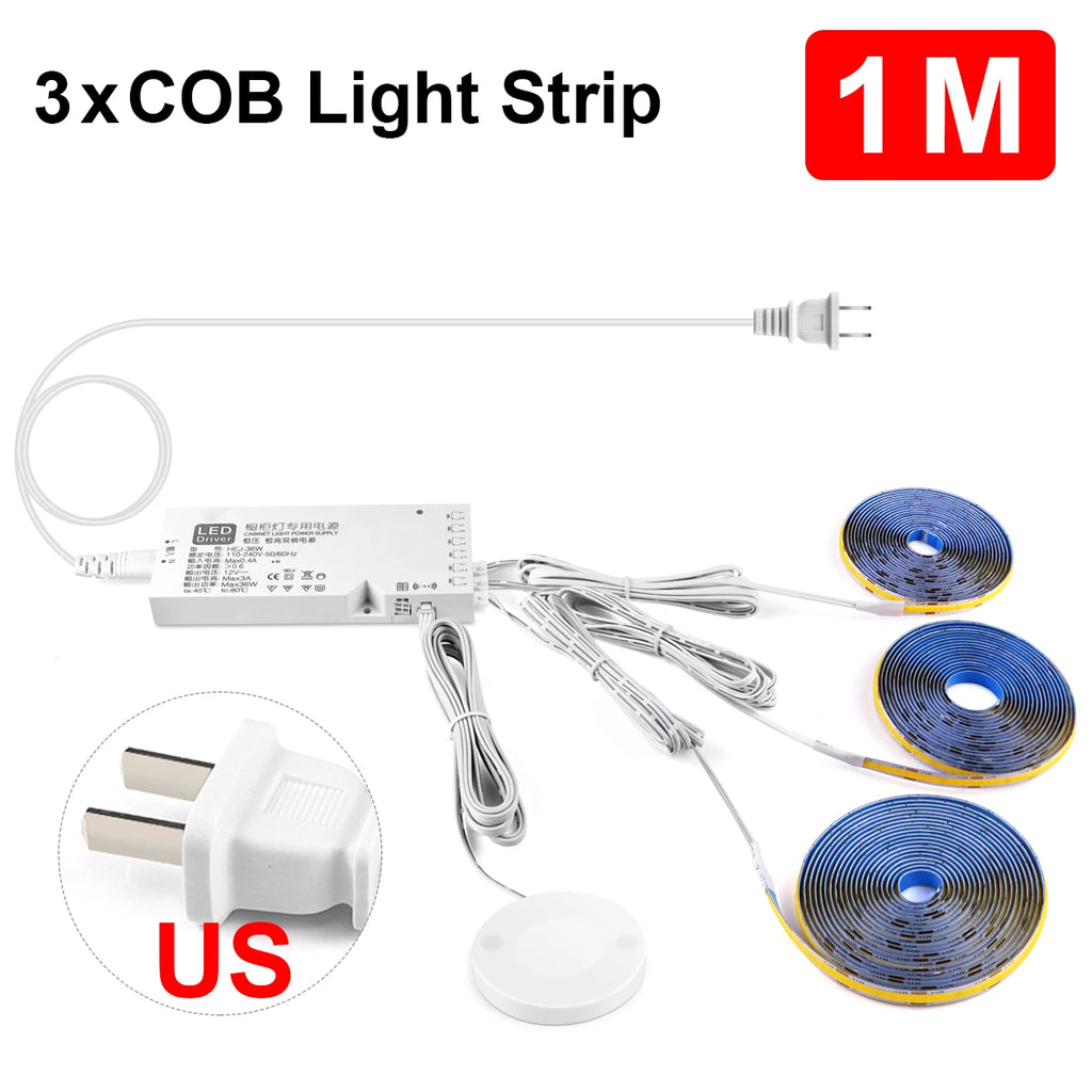 Smart Penetrable Wood COB LED Strip Touch Sensor Light 320Leds/m Warm/Neutral White Parallel Lights Kitchen Backlight Lighting
