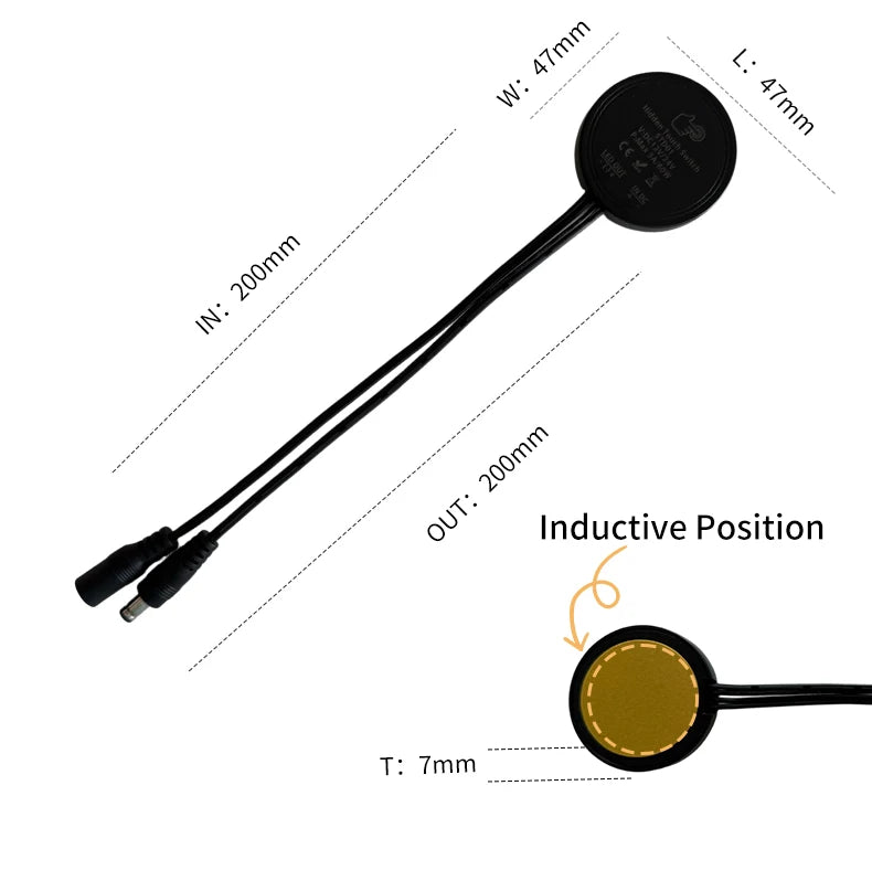 12V/24V 60W Touch Switch, Suitable for Concealed Installation in Furniture with a Thickness of 0-40mm, LED Touch Dimming Sensor.